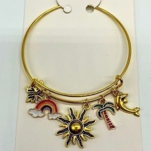 Handmade Gold Charm Bracelet Women's Jewelry: Sun Rainbow Dolphin Butterfly Palm
